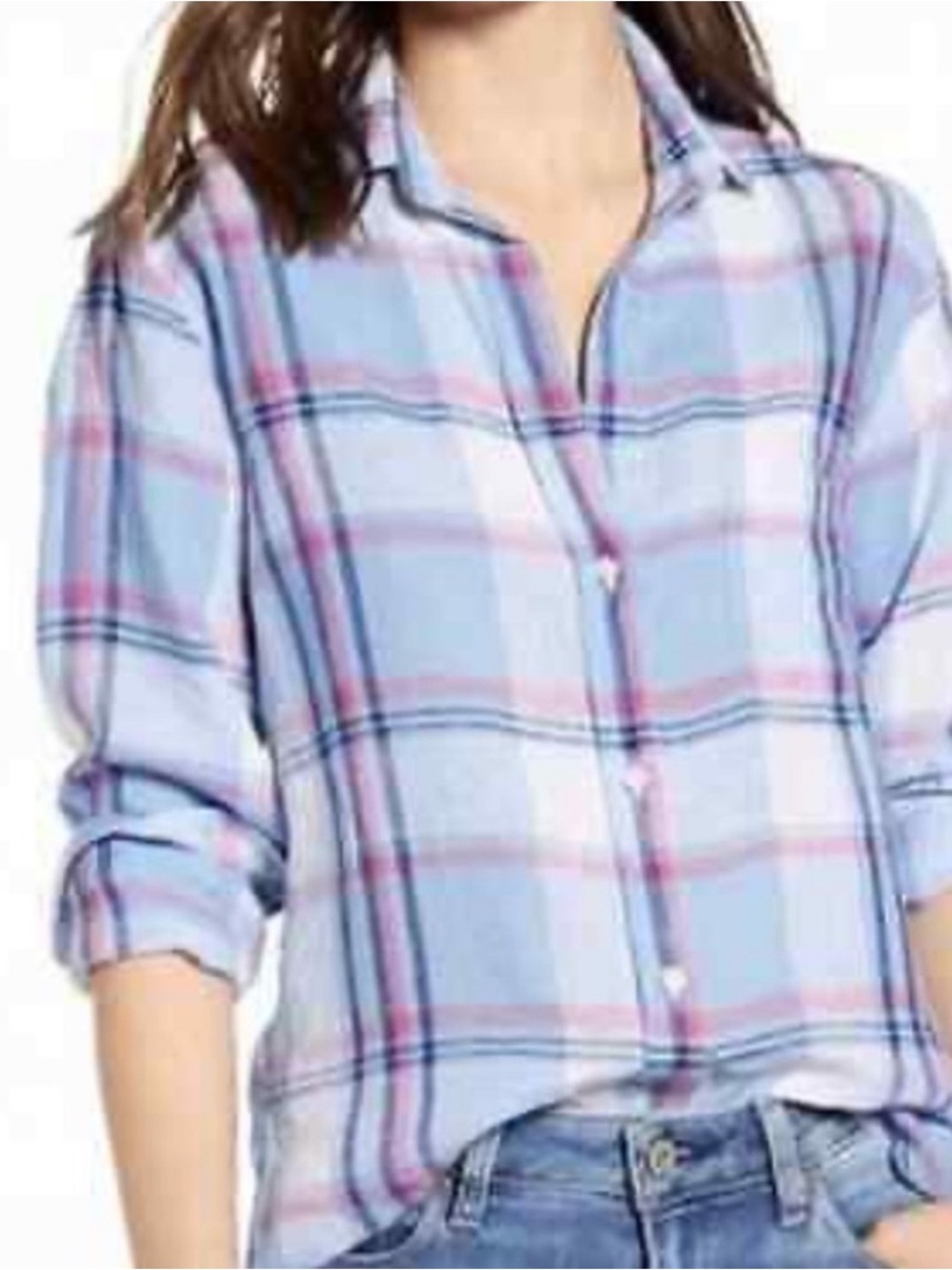 GRAYSON| The Hero Linen Shirt Blue Plaid Button Down Large Preppy